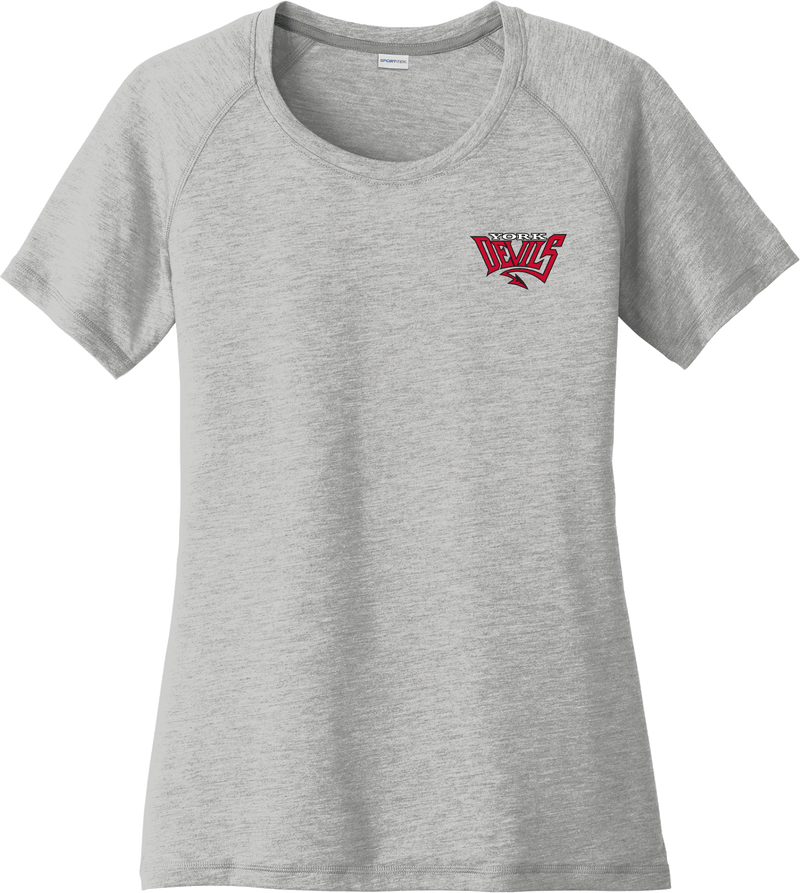 York Devils Ladies PosiCharge Tri-Blend Wicking Scoop Neck Raglan Tee